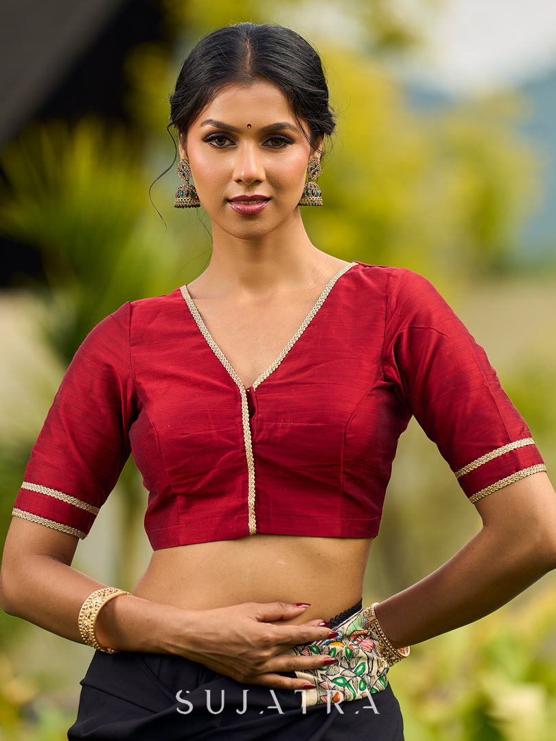 Striking Black Modal Saree with Hand-Painted Madhubani Pallu & Maroon-Blue Border