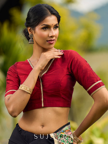 Striking Black Modal Saree with Hand-Painted Madhubani Pallu & Maroon-Blue Border