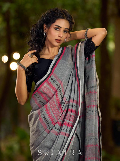 Rich Black Cotton Hakoba Sweetheart Neck Blouse