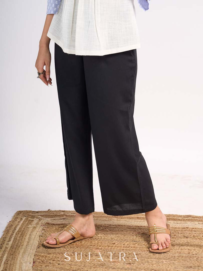 Black Rayon Structured Parallel Pants