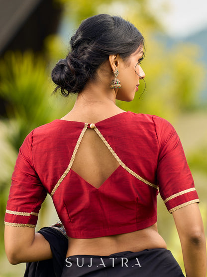 Striking Black Modal Saree with Hand-Painted Madhubani Pallu & Maroon-Blue Border