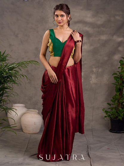 Forest Green Cotton Silk Sleeveless Sweetheart Neckline Blouse with Gold Zari Border