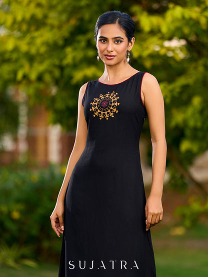 Sophisticated Cotton dress with painted motif  - Ajrakh Animal Motif Jacket optonal