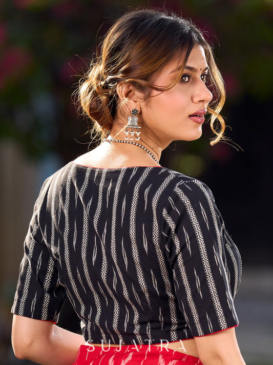 Bold Black Ikat Cotton Overlapping Blouse