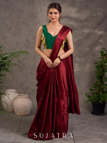 Forest Green Cotton Silk Sleeveless Sweetheart Neckline Blouse with Gold Zari Border