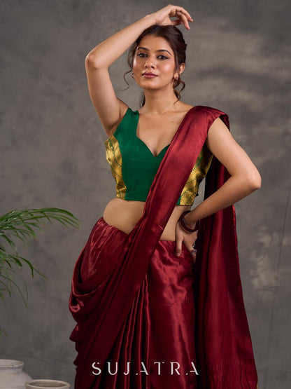 Maroon Modal Silk Saree with Elegant Zari Woven Pallu