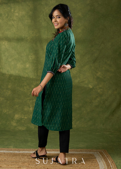 Smart Green Cotton Ikat Combination Kurta - Pant Optional