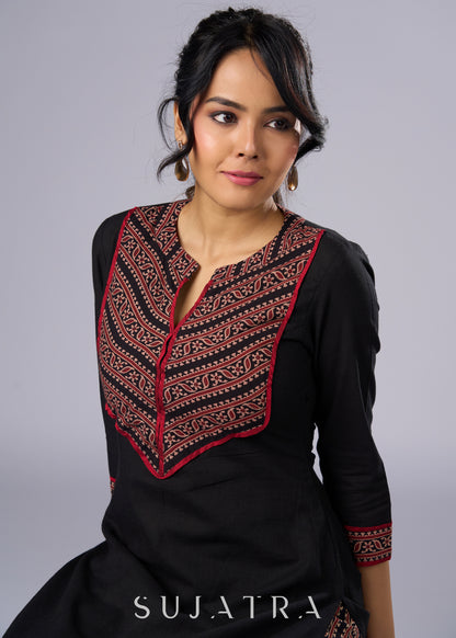Elegant Black Cotton Ajrakh Combination Tunic -  Pant Additional