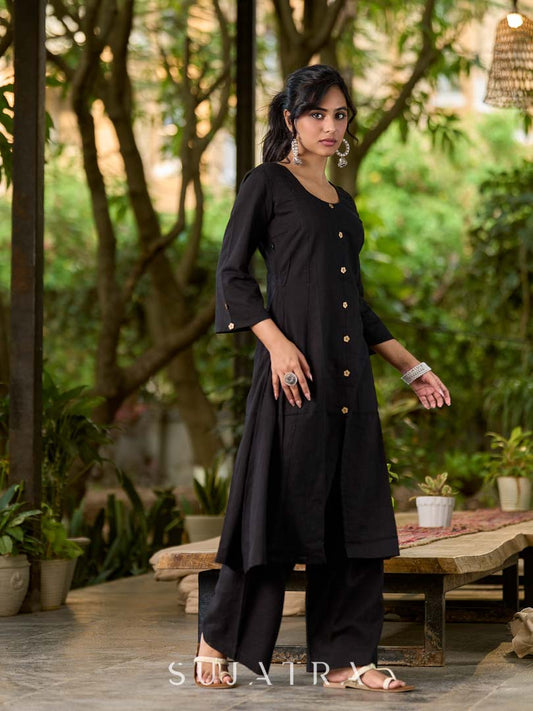 Refined Black Cotton Kurta with Soft Structured Fit