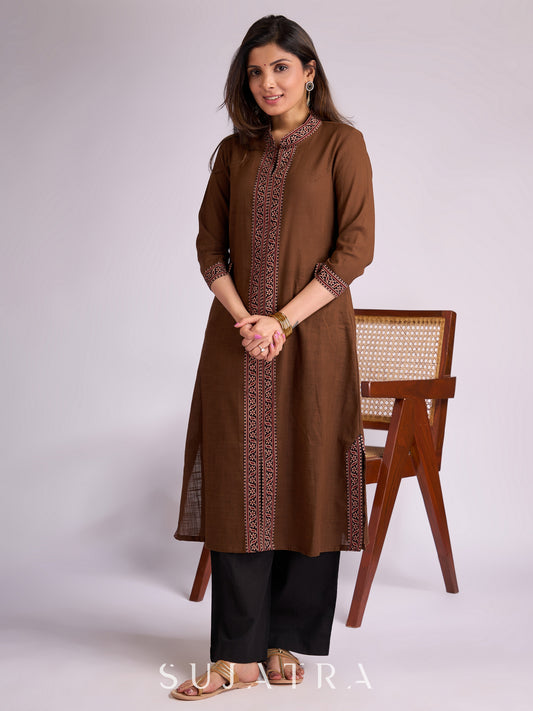 Ajrakh Aura Brown Cotton Kurta