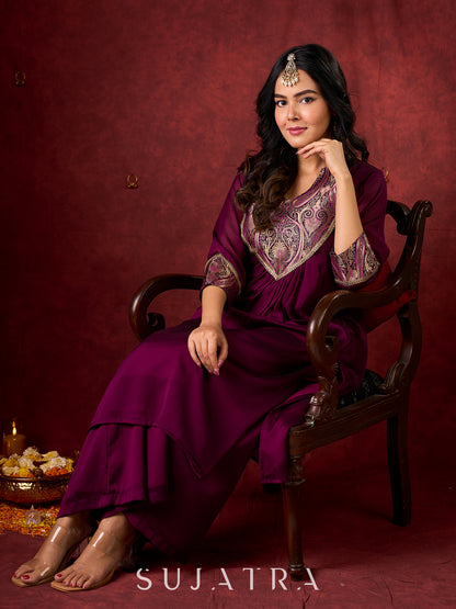 Regal Purple Silk Straight Pant
