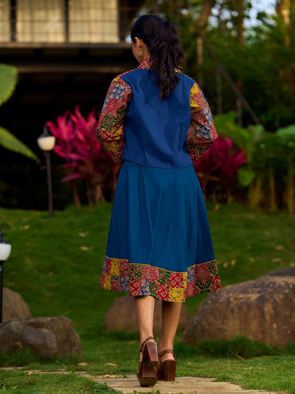 Chic Ajrakh Patchwork Open Front Cotton Jacket - Dress optional