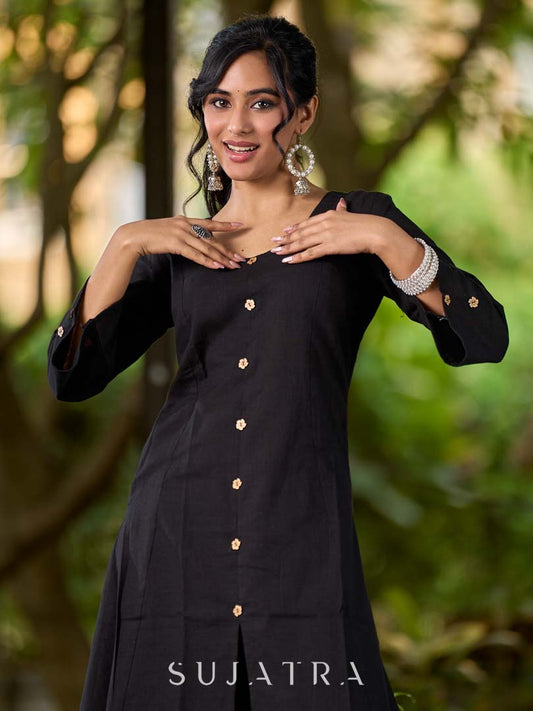 Timeless Black Cotton Kurta with Minimal Embellishment