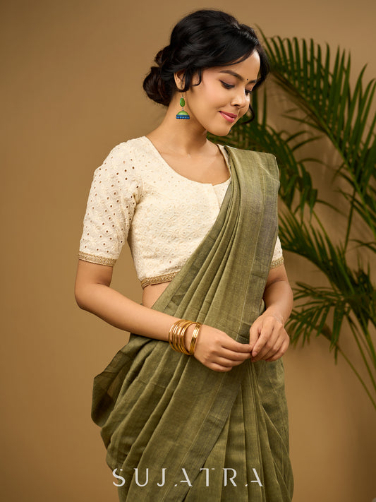Delicate cotton hakoba blouse with intricate floral patterns - Optional Plain Saree