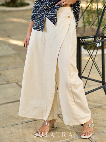 Ivory Cotton Flex Wrap Trouser