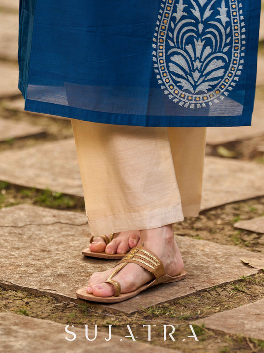 Chic Beige Chanderi Pencil Pant