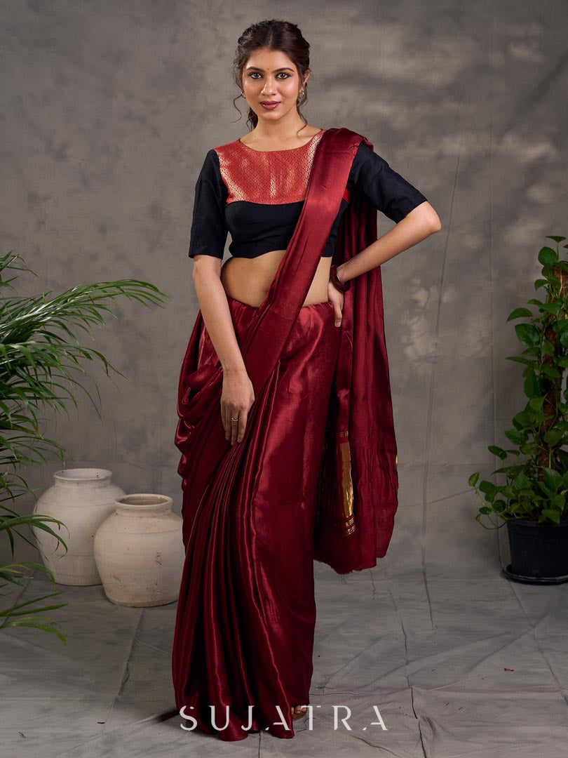 Heritage Maroon Modal Silk Saree with Intricate Zari Pallu