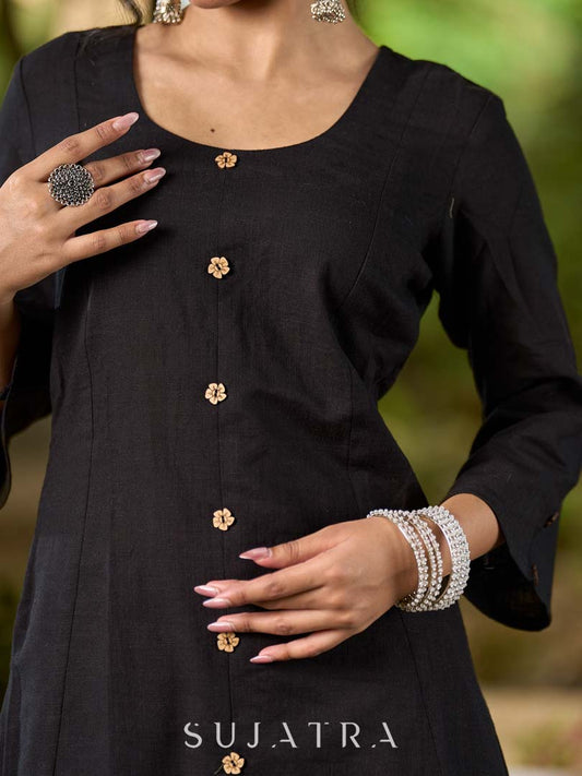 Timeless Black Cotton Kurta with Minimal Embellishment