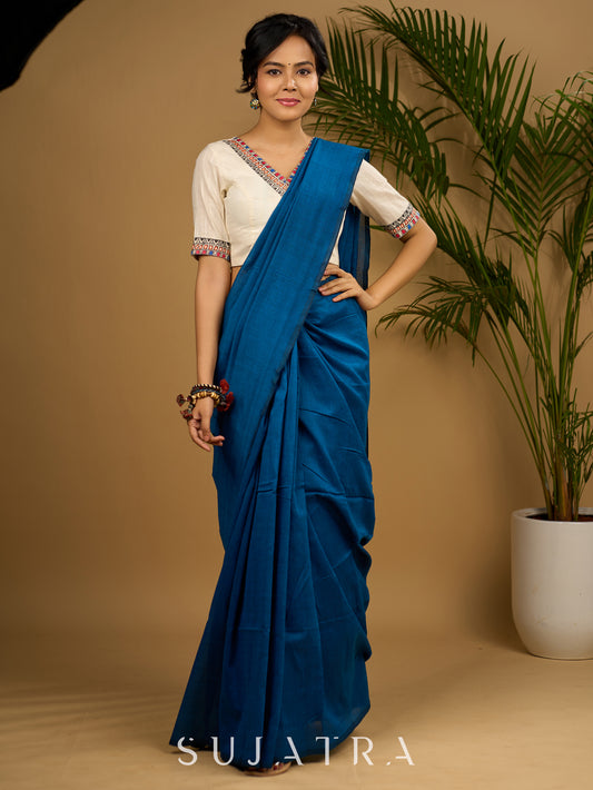 Elegant off-white cotton madhubani Handpainted blouse - Optional Plain Saree