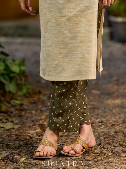 Beautiful Olive Green Bandhani Straight Fit Pants