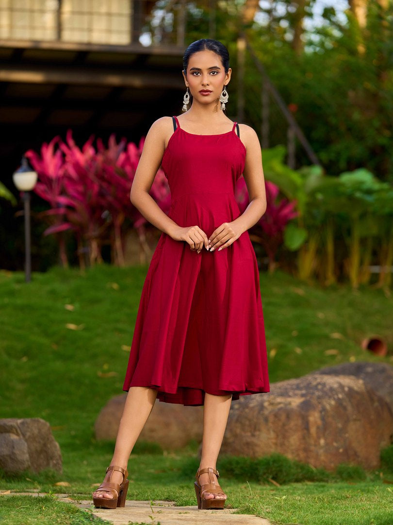Maroon Rayon Slip Dress - Velvet Jacket Optional