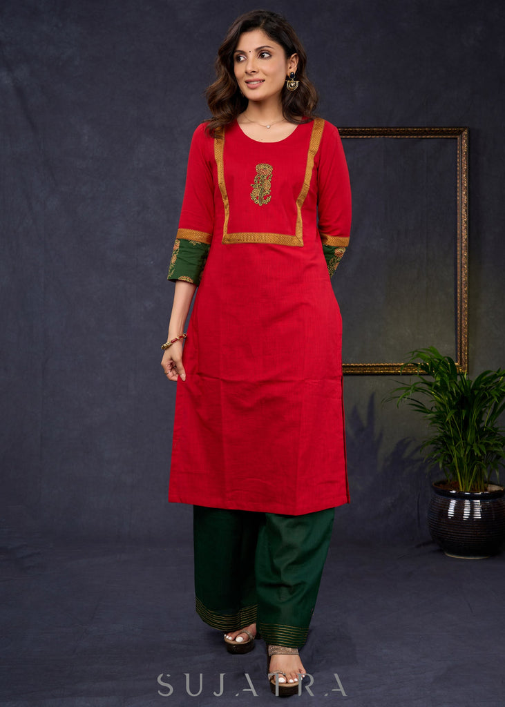 Green Cotton Silk Pant