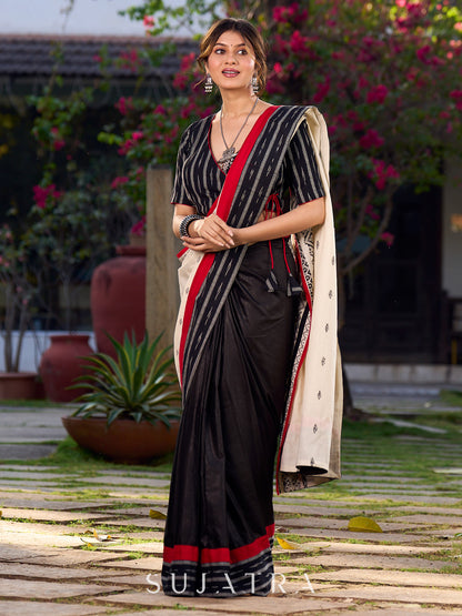 Timeless Black Saree with Ikat & Jamdani Accents
