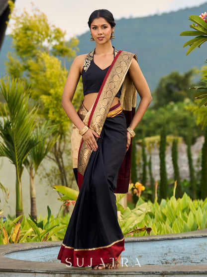 Handcrafted Pure Tussar Silk Saree with Khun Weave & Traditional Banarasi Border