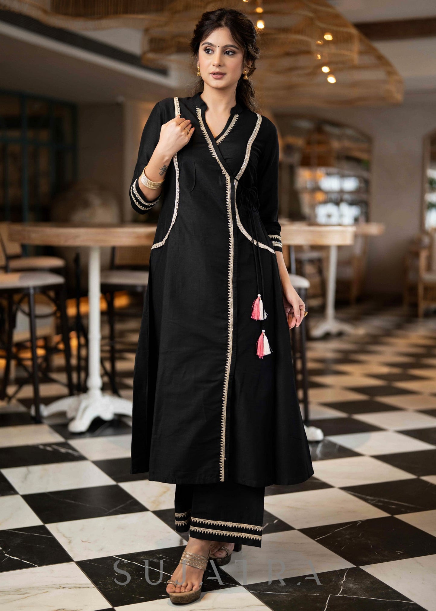 Black Cotton Silk Pant