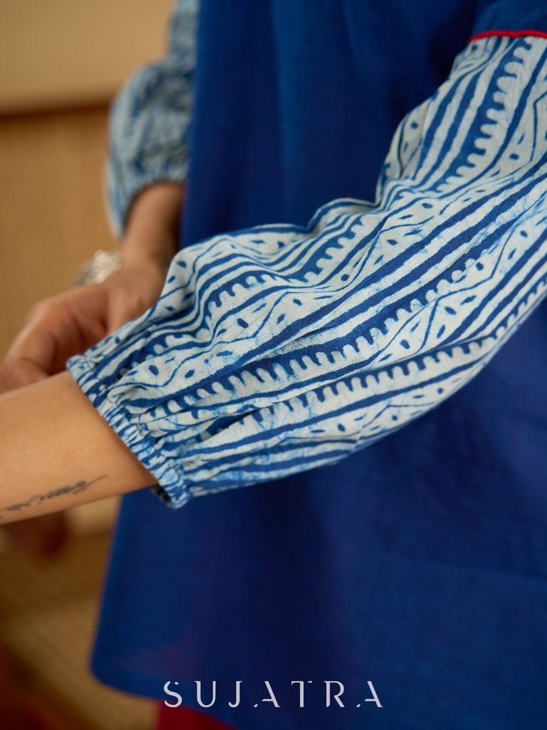 Classic indigo cotton top featuring smart and elegant collar design - skirt optional