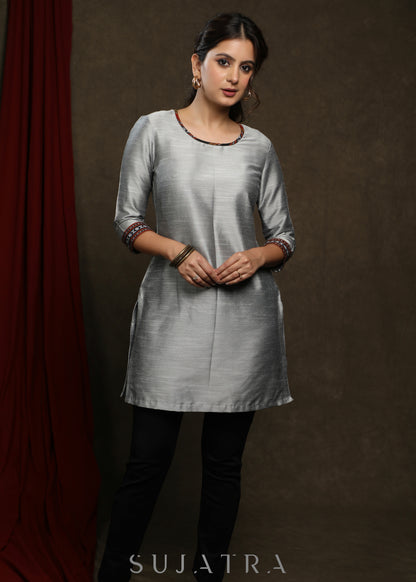 Exclusive Multi color Cotton Ikat Jacket- Grey Cotton silk Tunic Optional