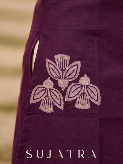 Handcrafted Purple Cotton Sleveeless Hand Block Print Kurta with Abstract Print