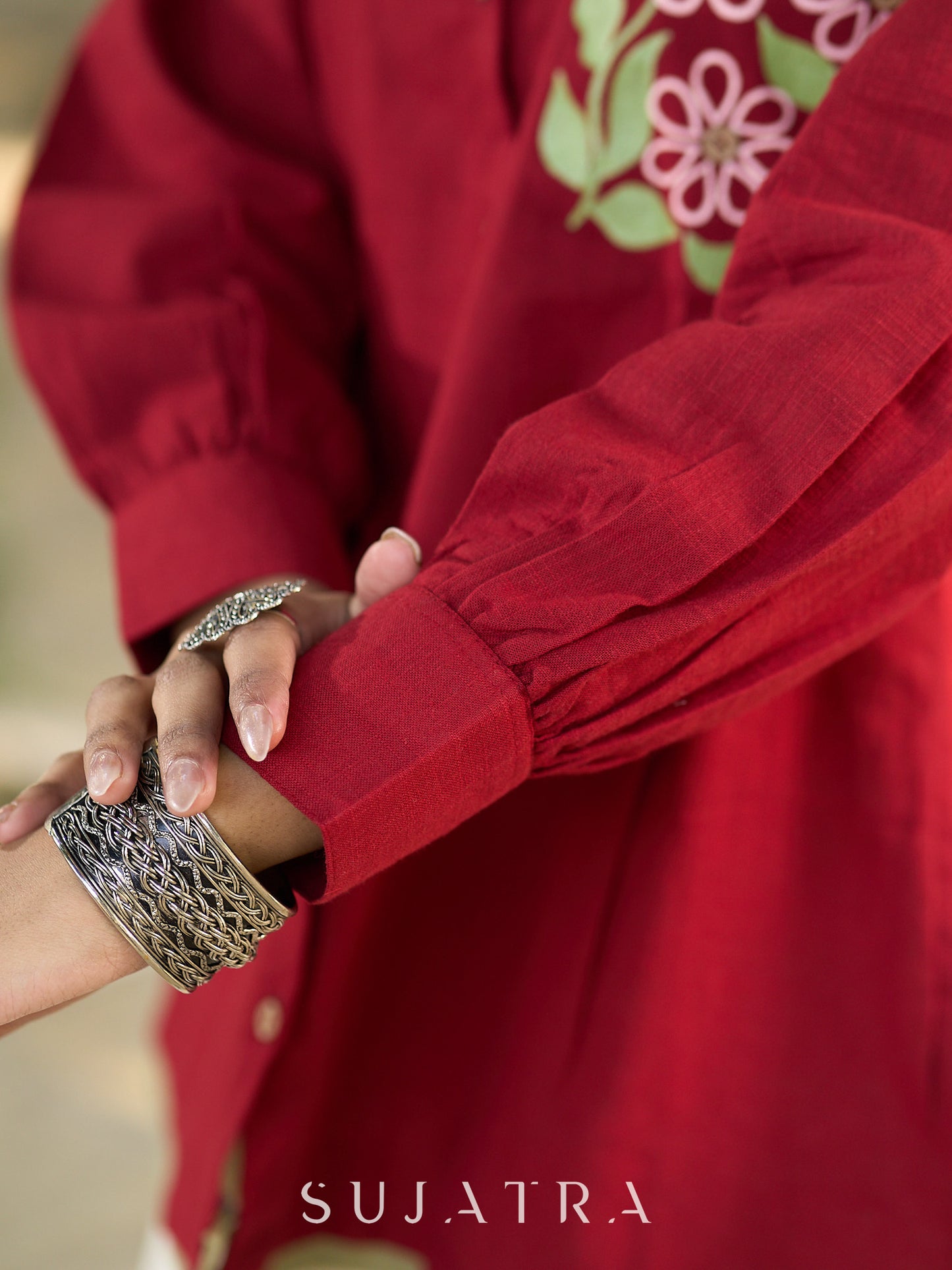 Maroon Contemporary Cotton Shirt with Floral Painted Highlight