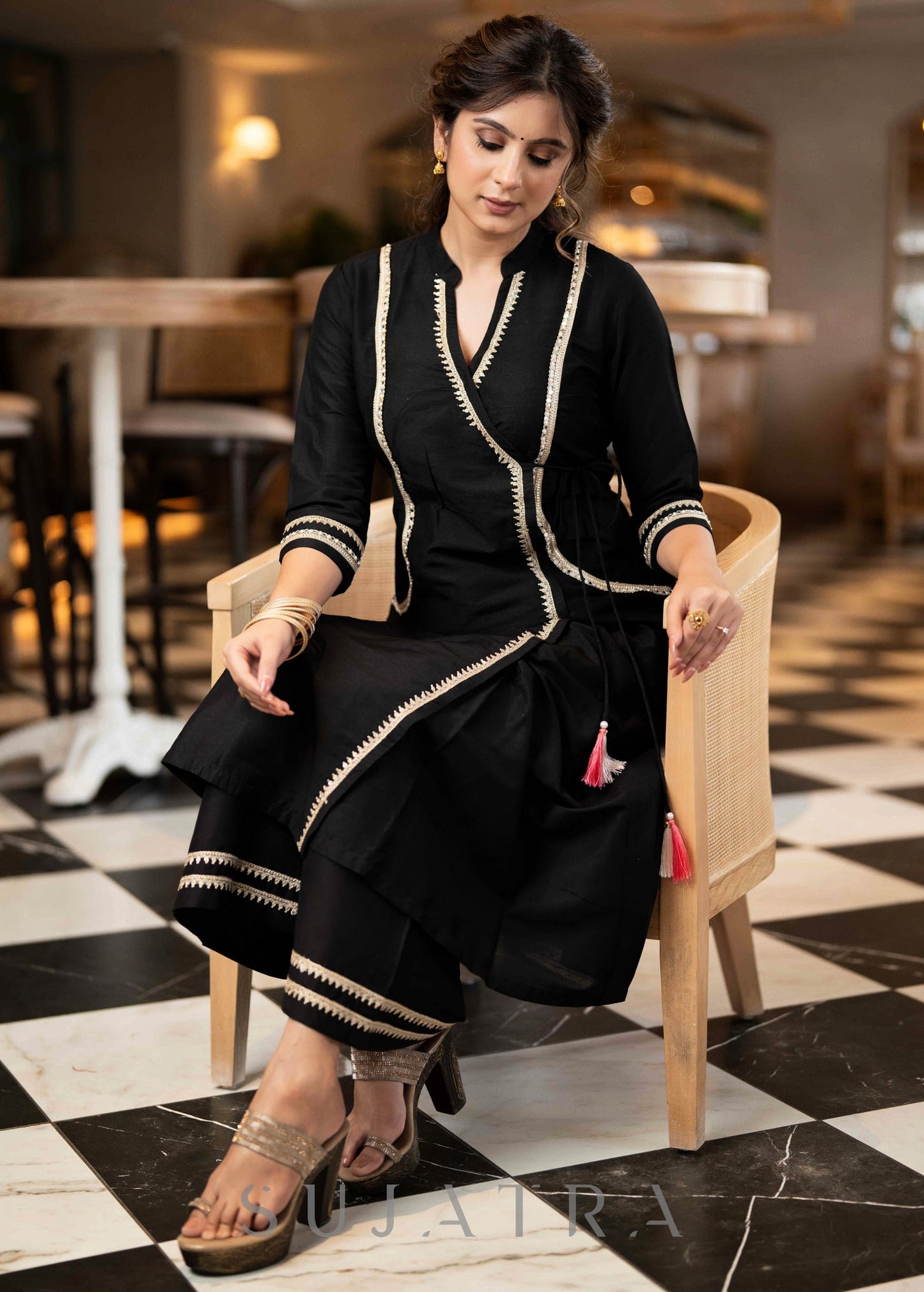 Black Cotton Silk Pant