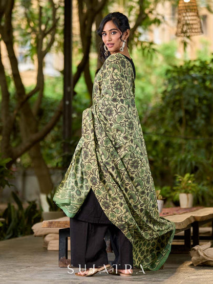 Refined Soft Sage Green Mul Cotton Dupatta in Traditional Print