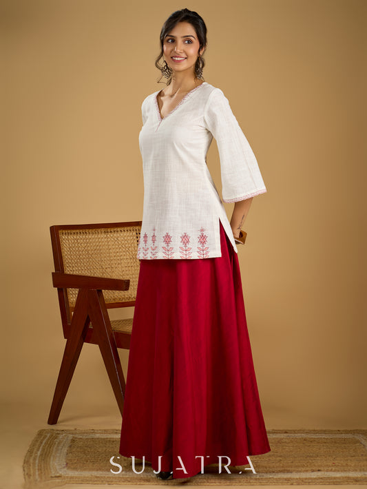 Graceful hand painted white cotton top - Skirt optional