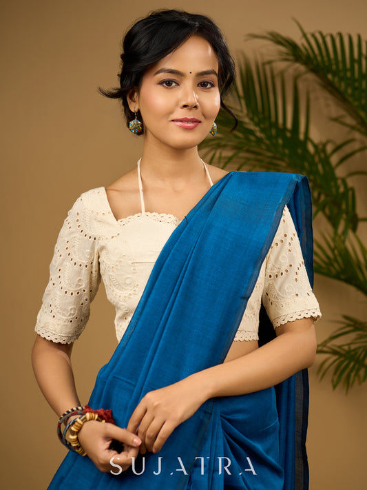 Elegant self design off white hakoba cotton blouse - Optional Plain Saree