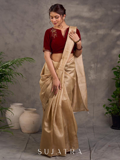 Classic Beige Pure Tussar Silk Saree