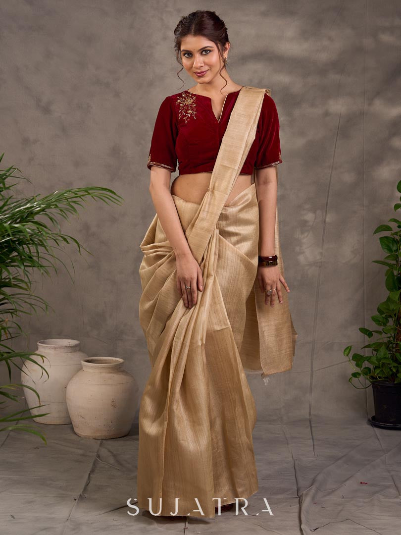 Classic Beige Pure Tussar Silk Saree