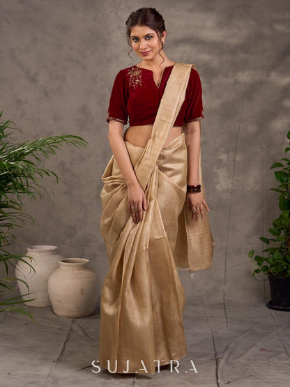 Classic Beige Pure Tussar Silk Saree