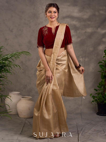 Classic Beige Pure Tussar Silk Saree