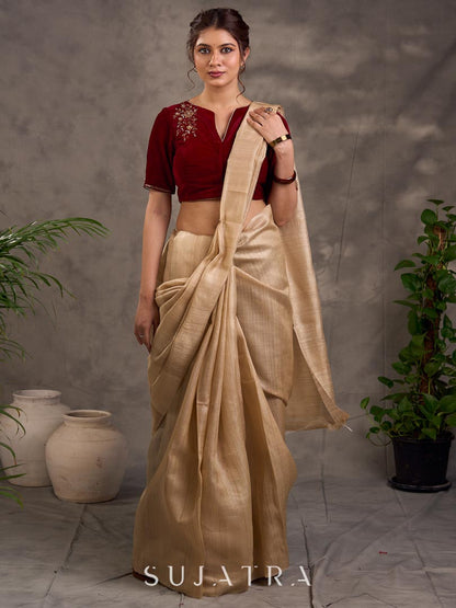 Classic Beige Pure Tussar Silk Saree