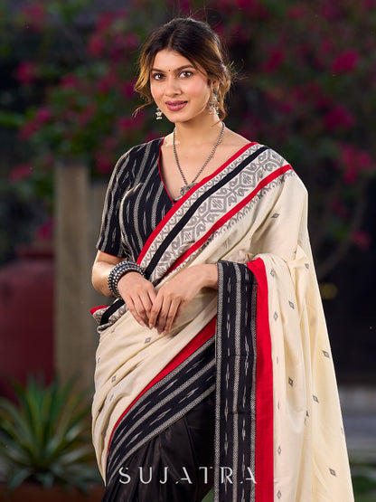 Timeless Black Saree with Ikat & Jamdani Accents