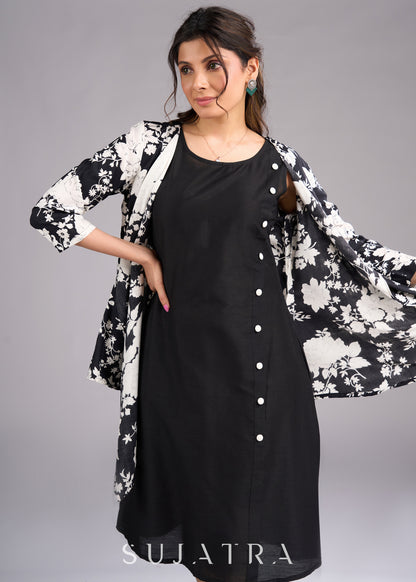 Timeless Monochrome Flowy Black and White Printed Viscose Shrug - Dress optional