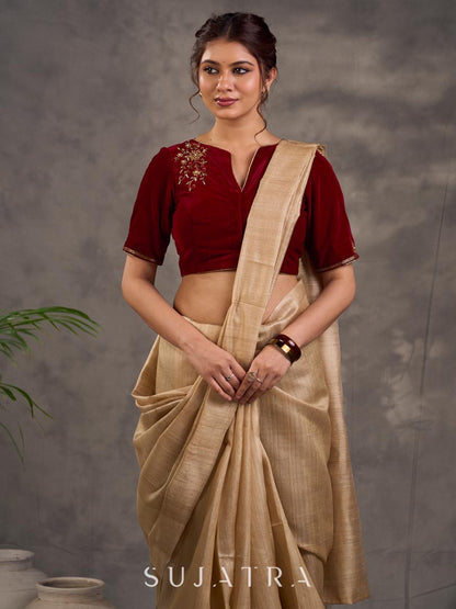 Classic Beige Pure Tussar Silk Saree