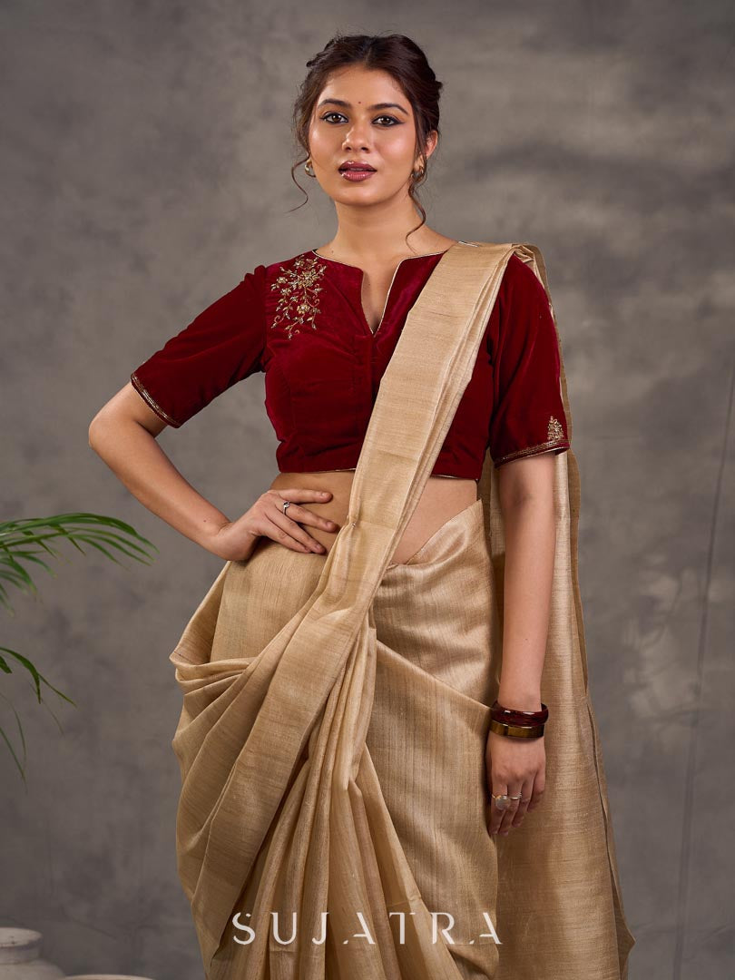 Classic Beige Pure Tussar Silk Saree