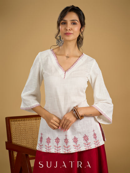 Graceful hand painted white cotton top - Skirt optional