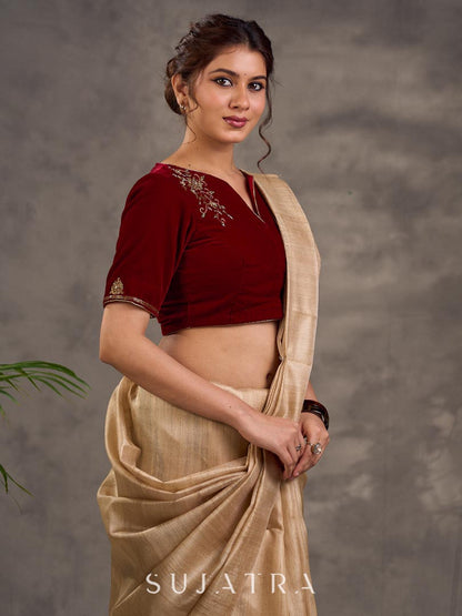 Classic Beige Pure Tussar Silk Saree