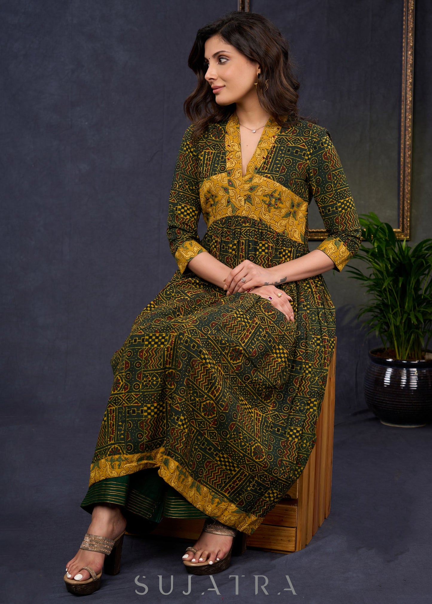 Green Cotton Silk Pant