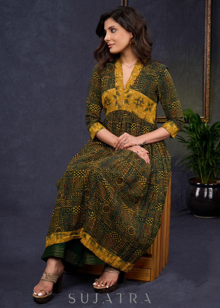 Green Cotton Silk Pant